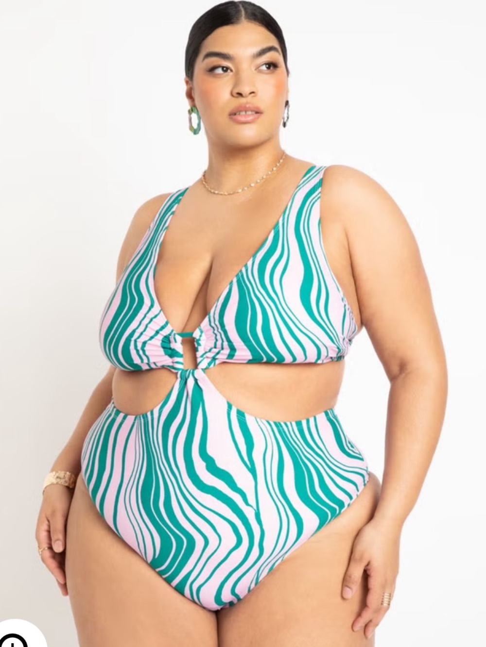 Gabi Fresh Swim x Eloqui Green Pink Abstract Ring Front Cut Out 1 PC Swimsuit 20